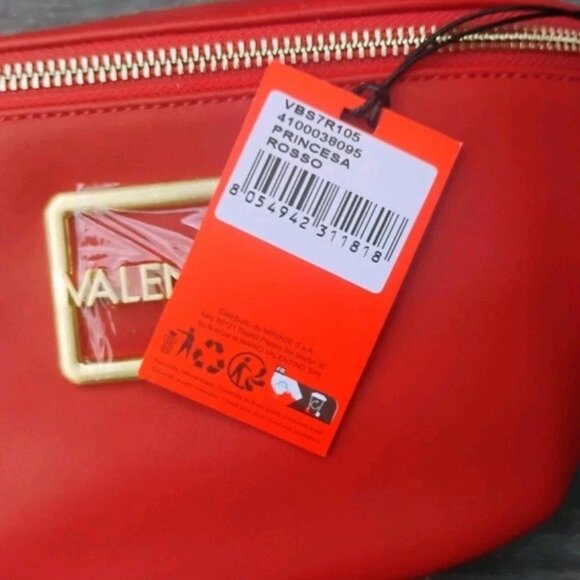 Valentino Princesa Rosso Red Leather Crossbody Bag with Gold Accents - Picture 5 of 6